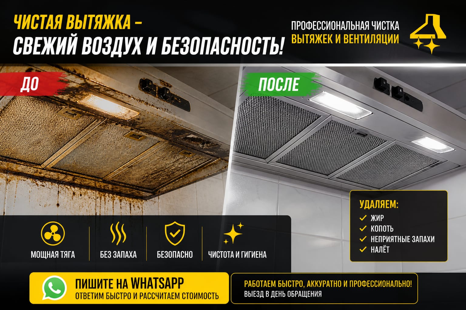 Профессиональная чистка вытяжки — результат за 1 визит
