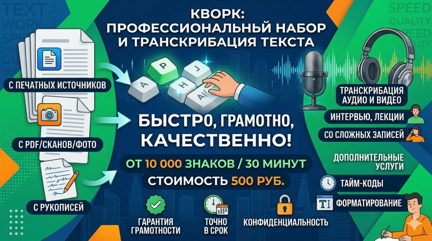 Быстрая транскрибация и набор текста любой сложности
